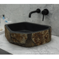 Hexagonal black granite sink